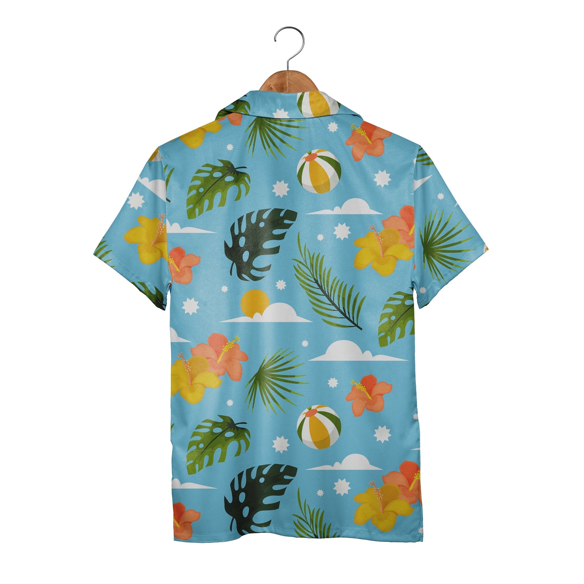 Teal Turquoise Coconut Cocktail Hawaiian Shirt with Palm Fronds and Plumeria