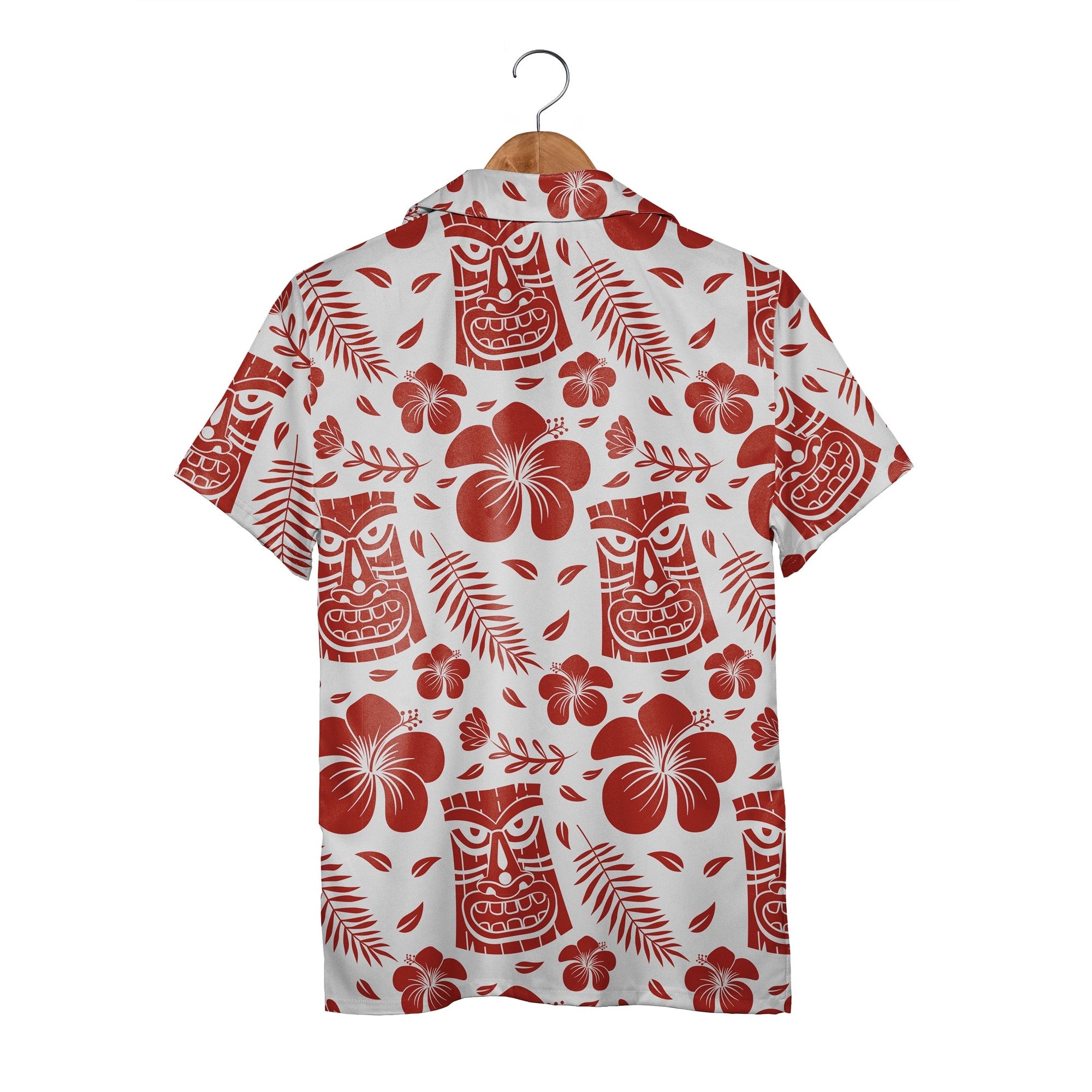 Terracotta Tiki Mask Hawaiian Shirt with Palm Fronds on White