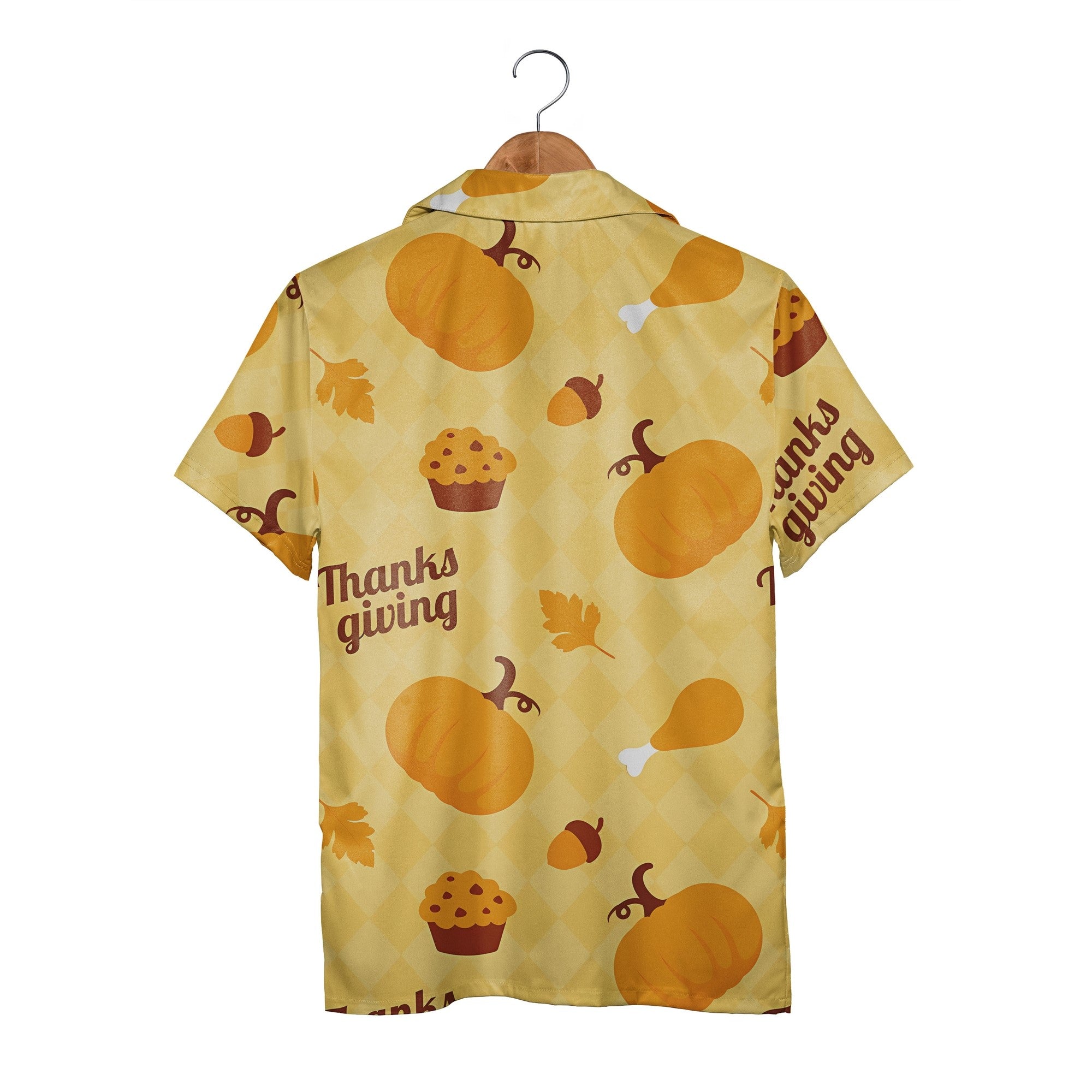Thanksgiving Argyle Hawaiian Shirt with Pumpkins Muffins and Drumsticks