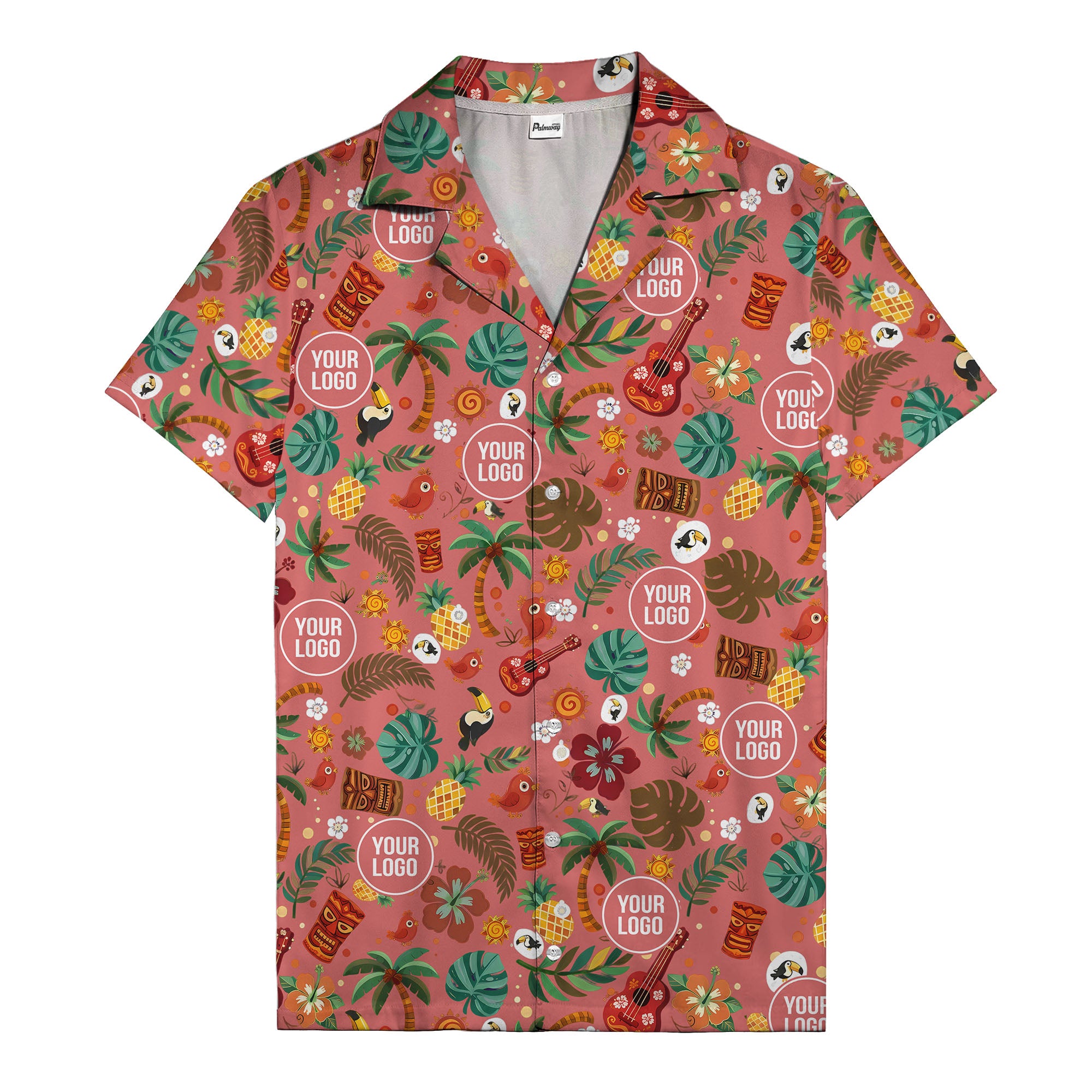 tiki masks & pineapples watercolor hawaiian shirt with toucans & ukuleles