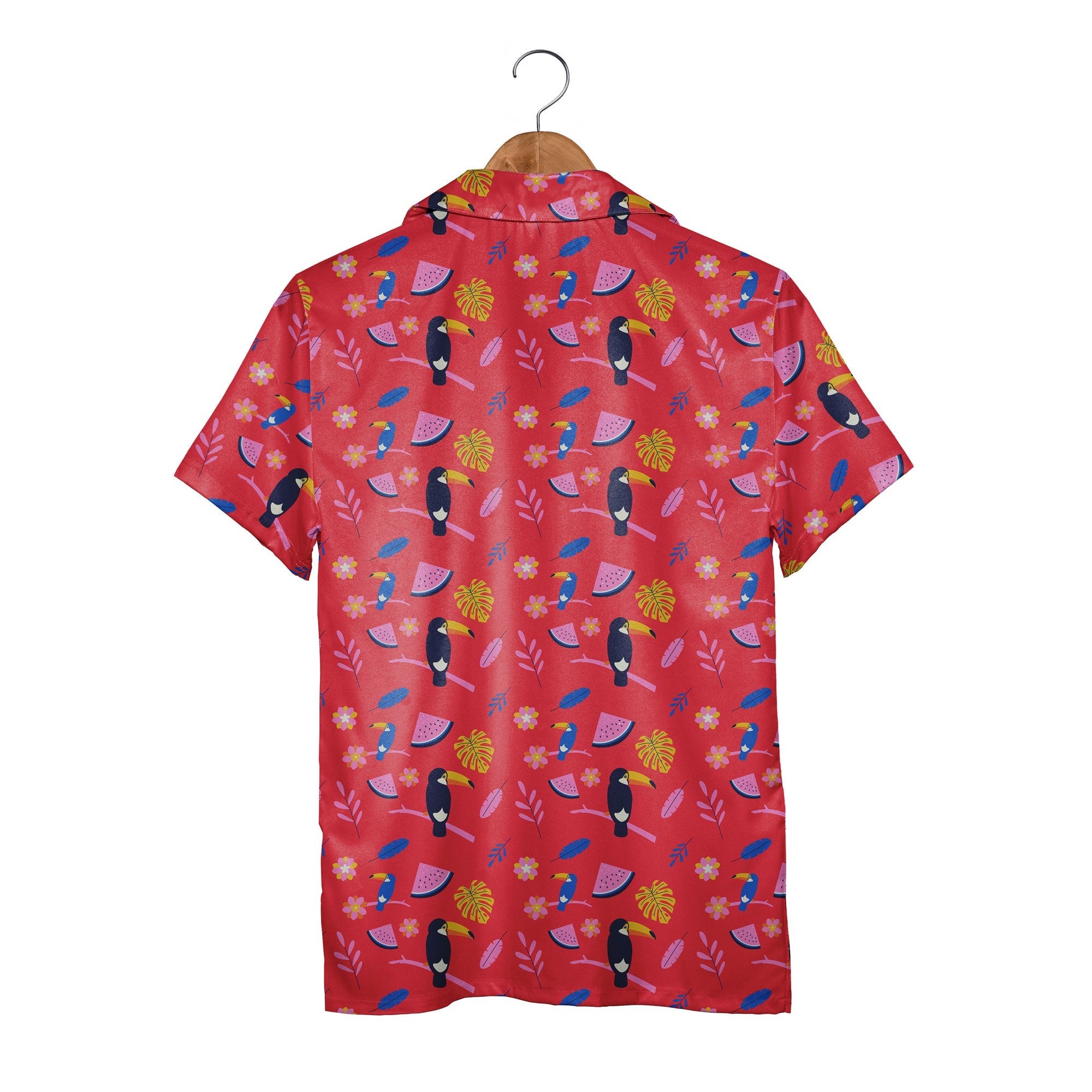 Toucan Fiesta Hawaiian Shirt with Watermelon and Monstera Pattern