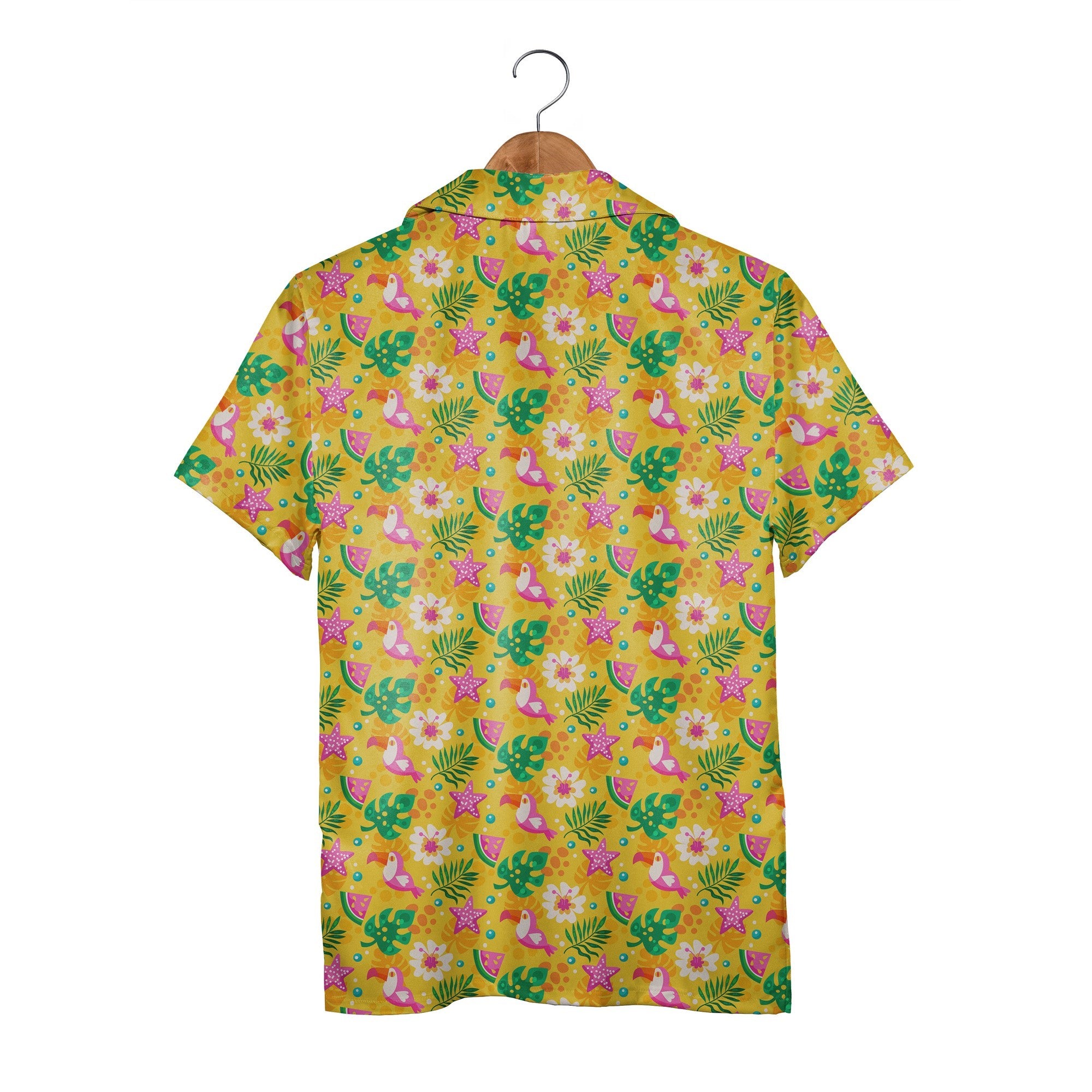 Toucan Paradise Hawaiian Shirt in Sunny Yellow with Tropical Fruits