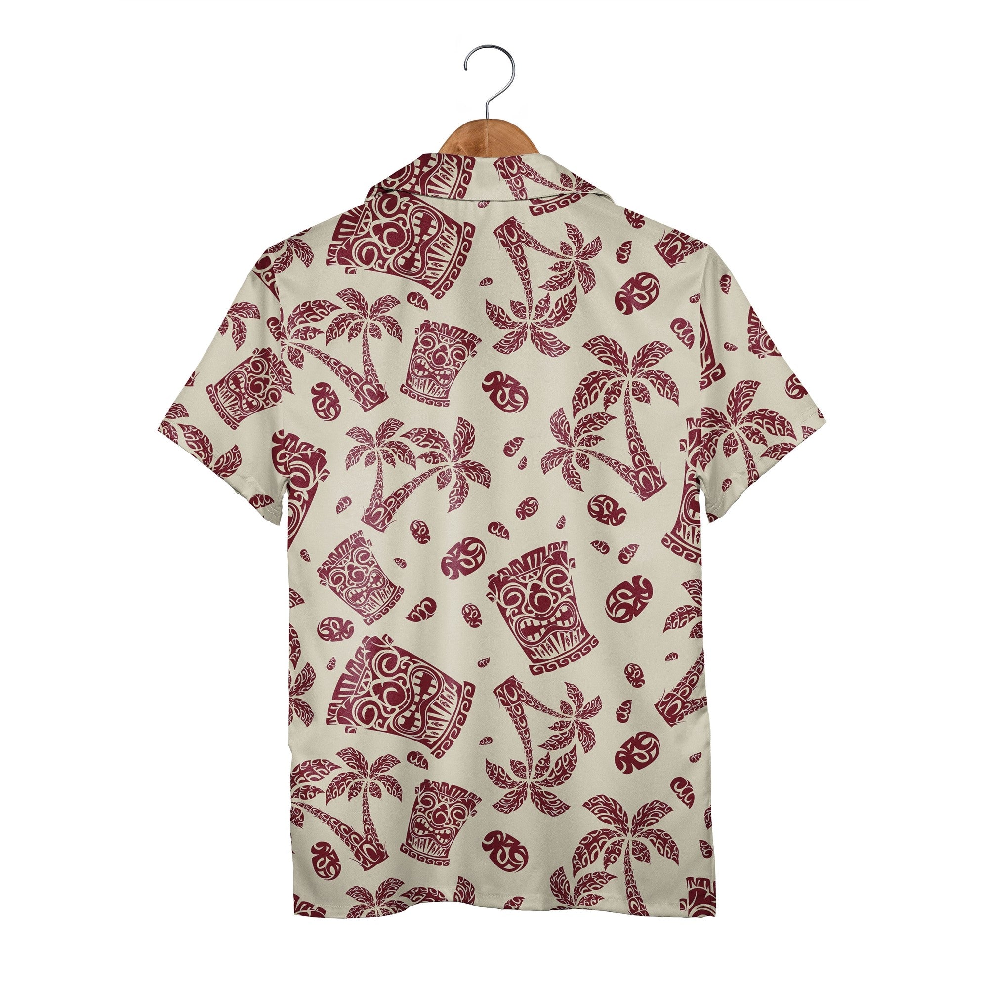 Tribal Polynesian Tiki Hawaiian Shirt with Palm Trees on Cream