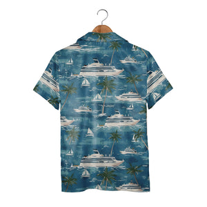 Tropical Cruise Ship & Yacht Hawaiian Shirt – Palm Trees and Ocean Waves