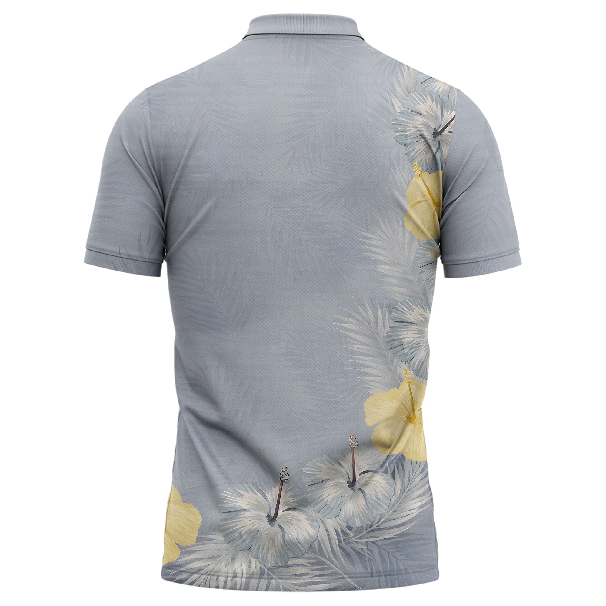 Tropical Hibiscus Palm Leaves Illustrated Light Blue Summer Resort Polo Shirt For Men