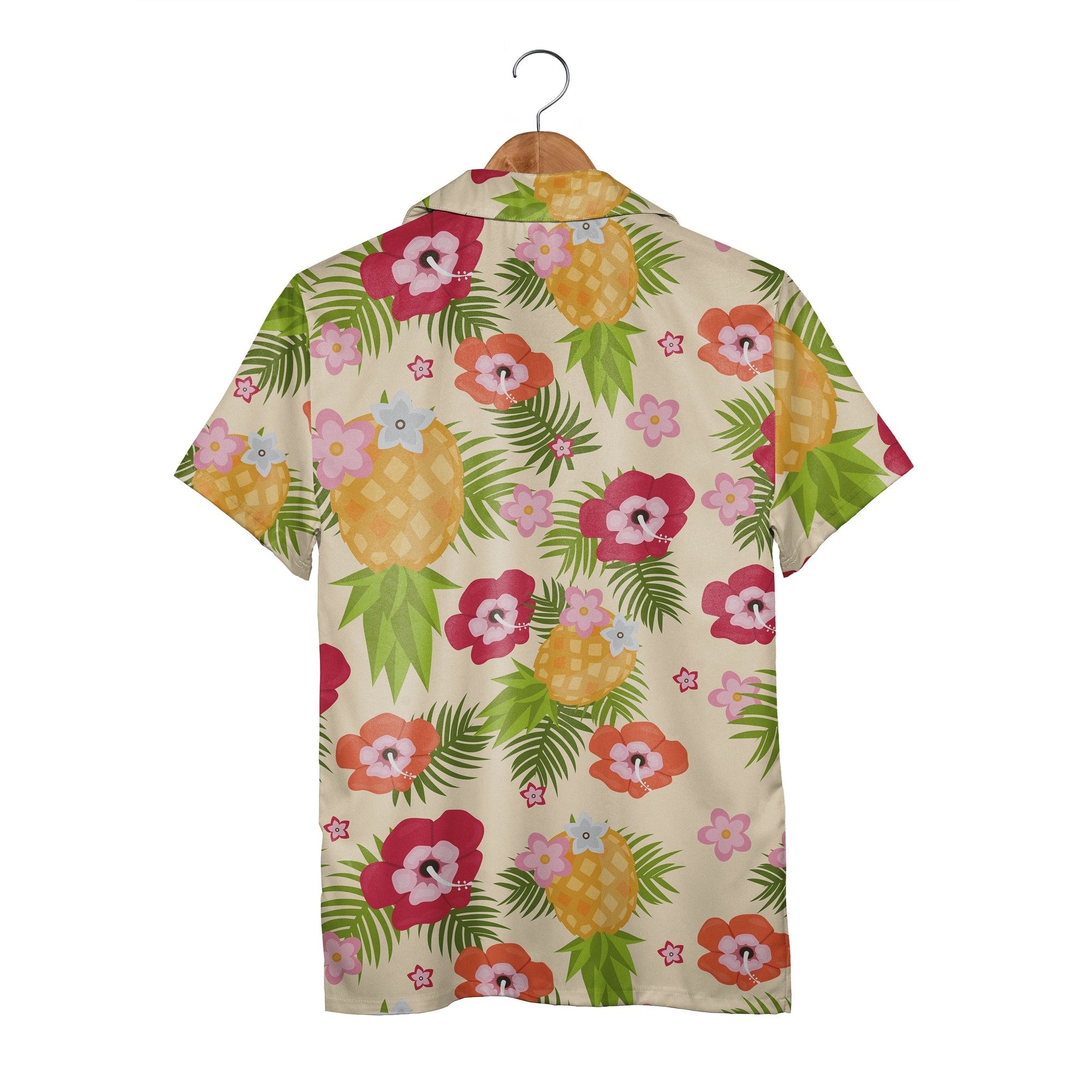Tropical Pineapple Hawaiian Shirt with Hibiscus and Palm Fronds