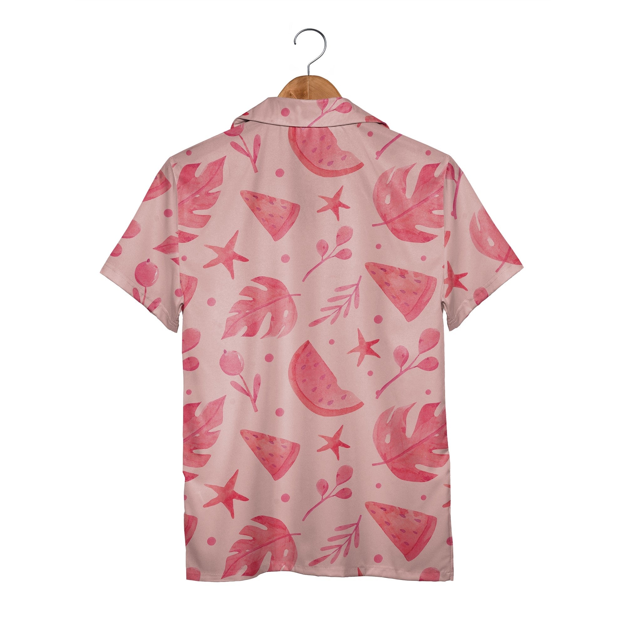 Tropical Polka Hawaiian Shirt with Coral Hibiscus Blooms