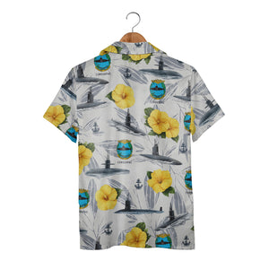 US Navy Submarine Hawaiian Shirt - COMSUBPAC Tropical Hibiscus Nautical Design