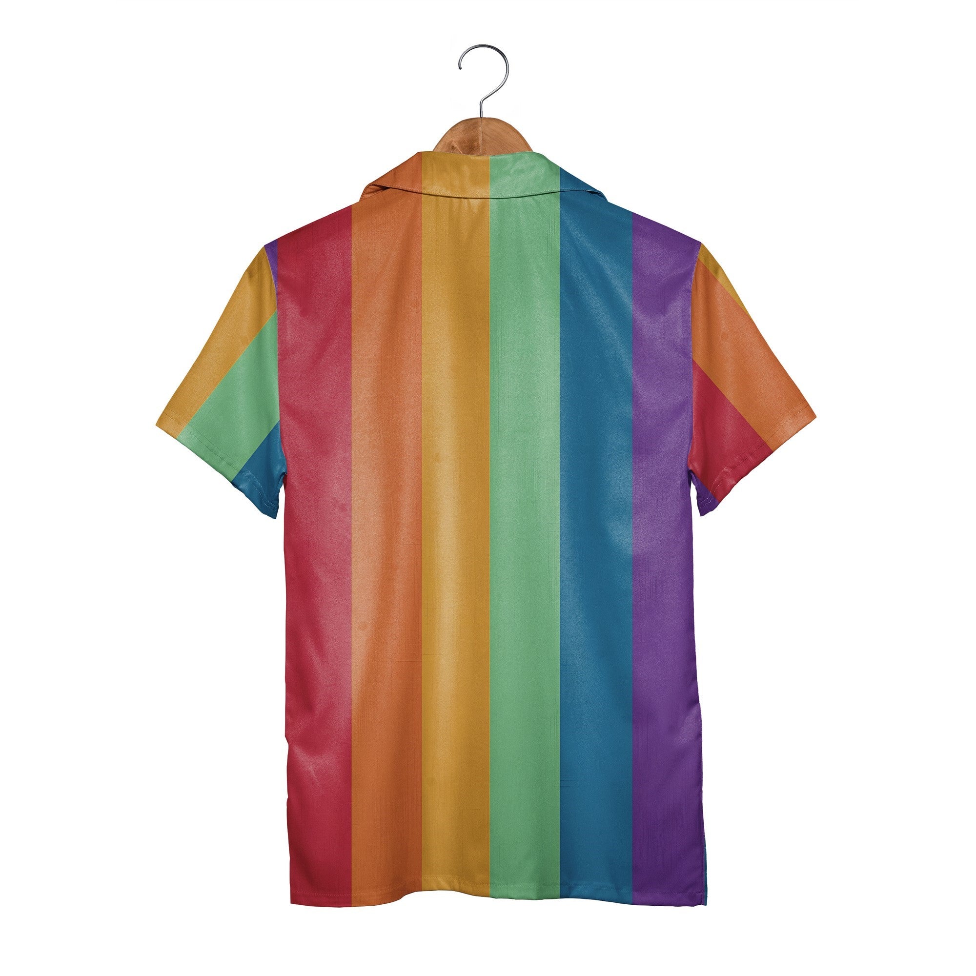 Vertical Rainbow Stripe Hawaiian Shirt in Bold Primary Colors