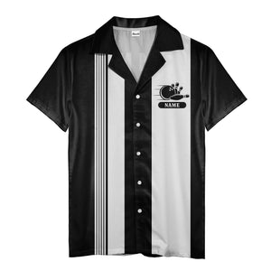vintage bowling team hawaiian shirt, retro geometric & striped aloha button down shirt