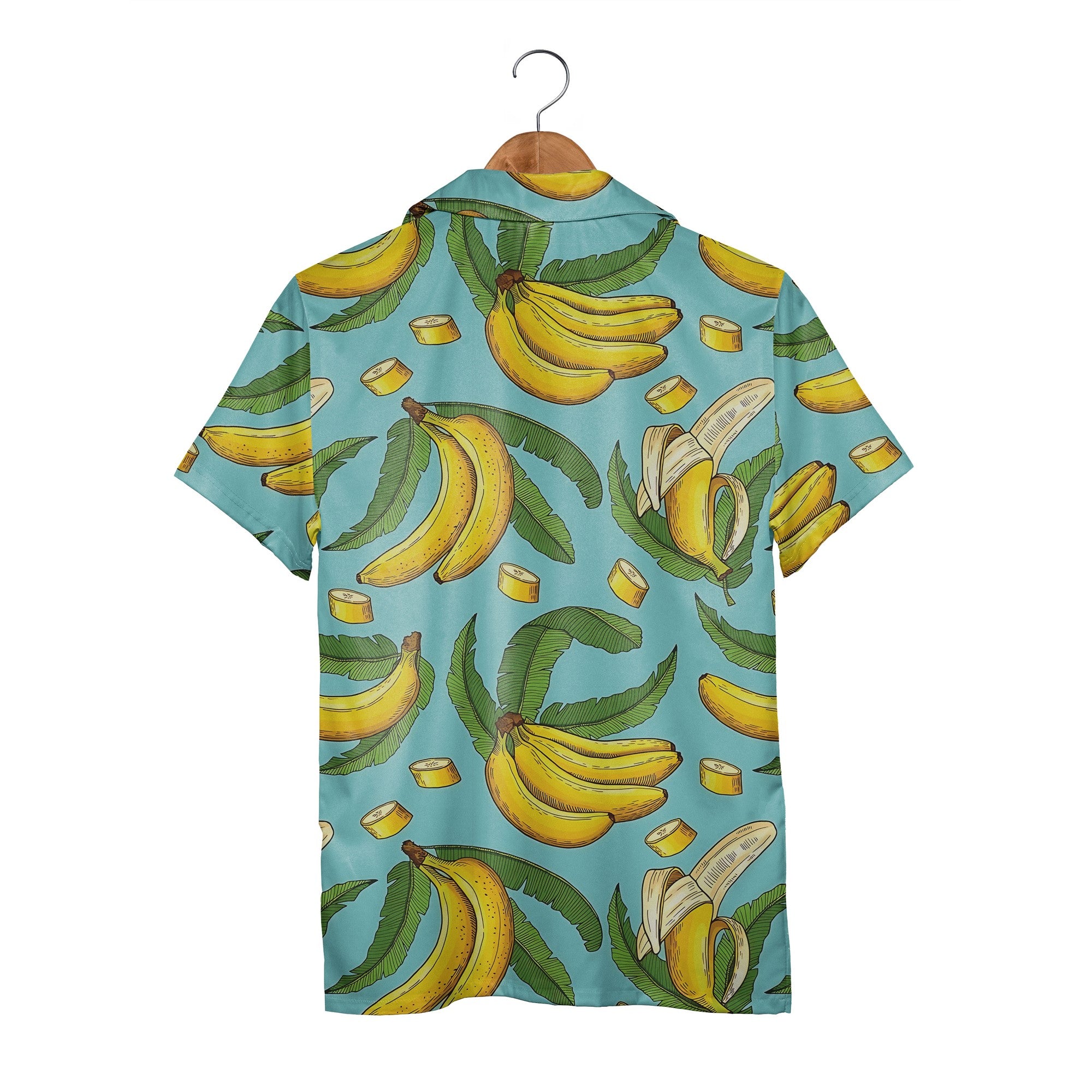 Vintage Etching Banana Hawaiian Shirt with Slices on Light Teal