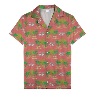 vintage palm tree oasis with monogrammed logo repeat hawaiian shirt