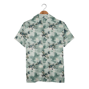 Vintage WWII Propeller Plane Camo Military Hawaiian Shirt – Aviation Print