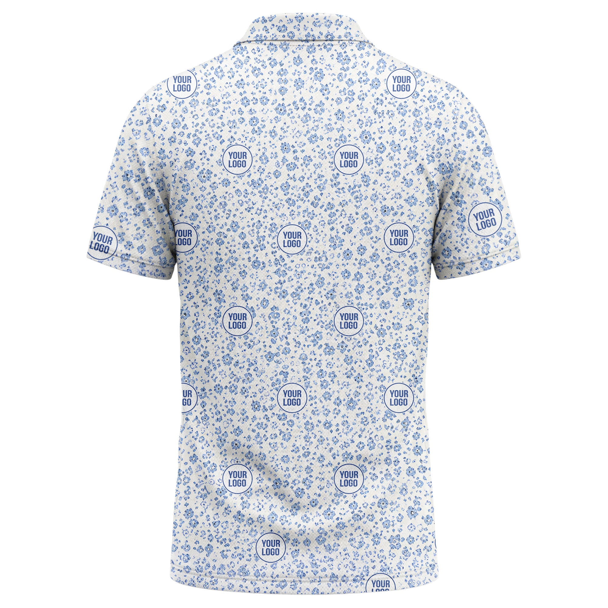 watercolor blue floral repeat custom logo golf polo shirt