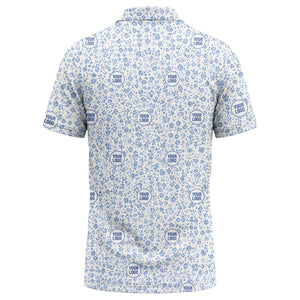 watercolor blue floral repeat custom logo golf polo shirt