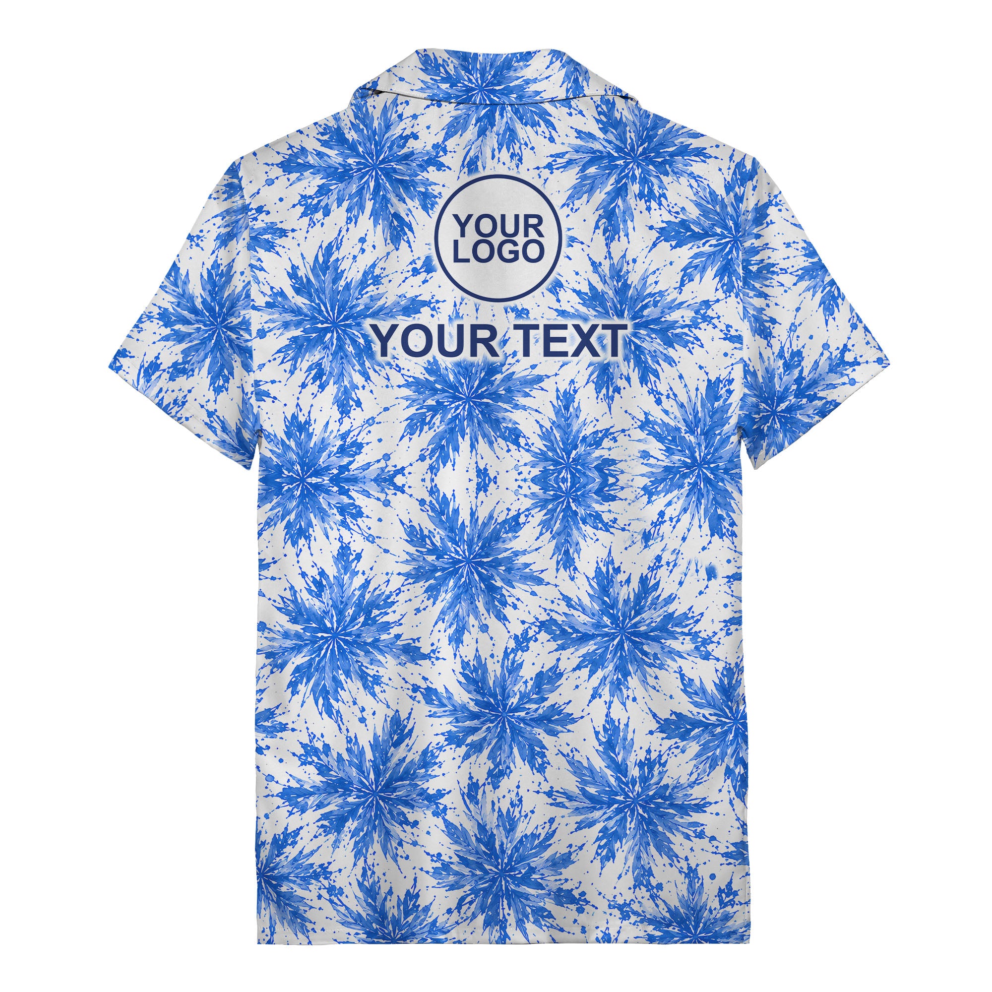 watercolor cannabis leaf repeat navy blue hawaiian shirt for beach days