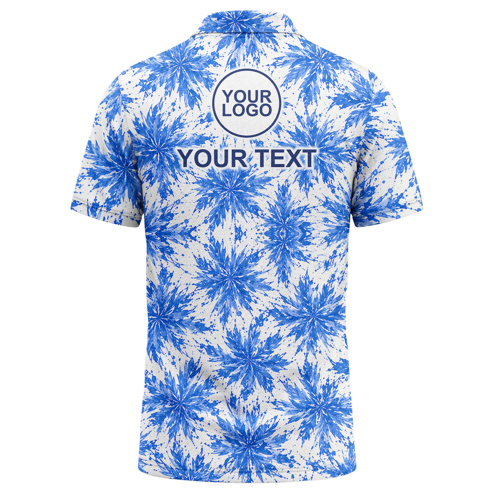 watercolor cannabis leaf repeat navy blue polo shirt for beach vacations