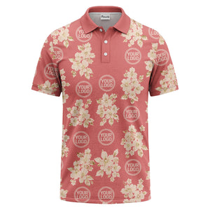 watercolor cherry blossom custom logo repeat polo shirt in black