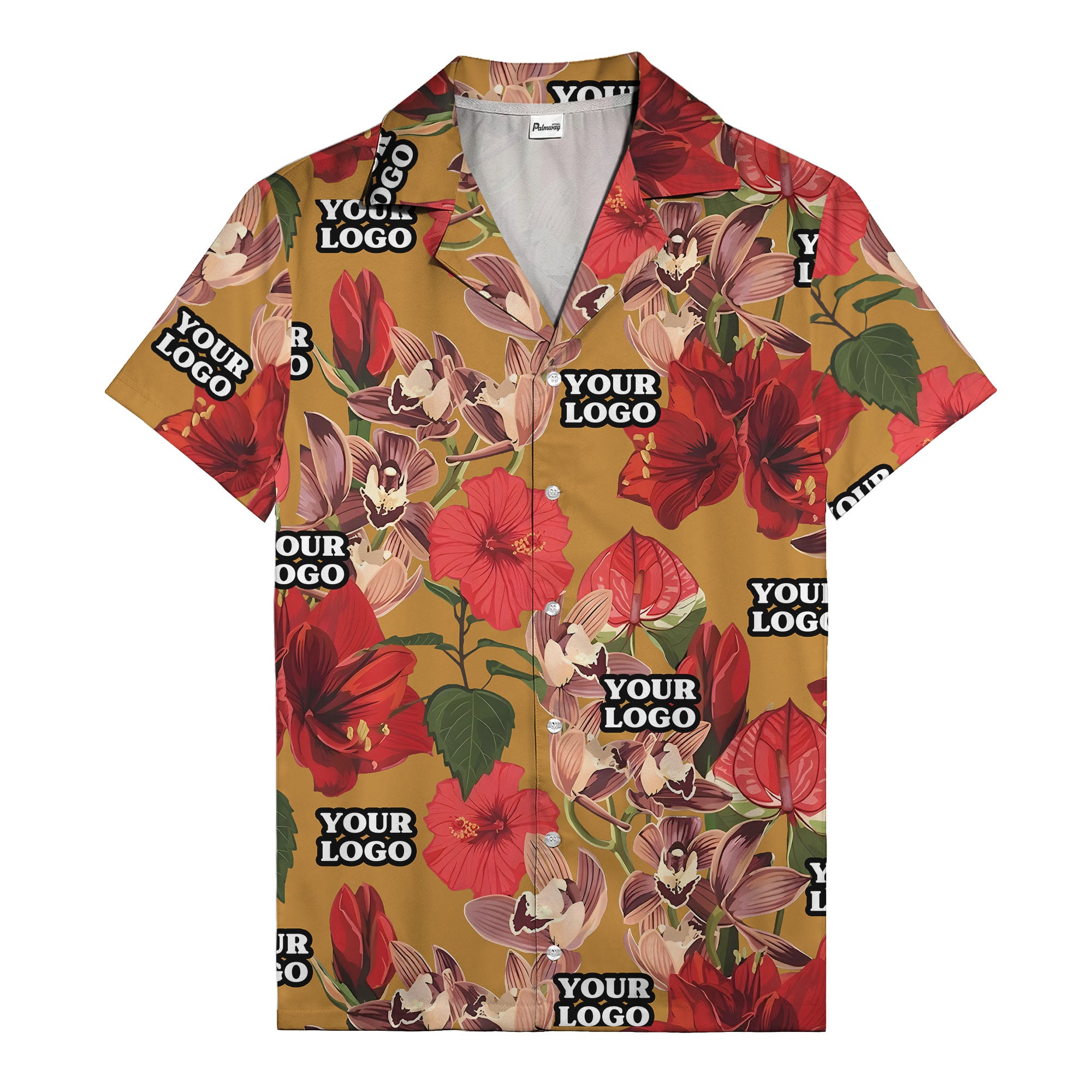 watercolor coral red hibiscus orchid hawaiian shirt with custom text