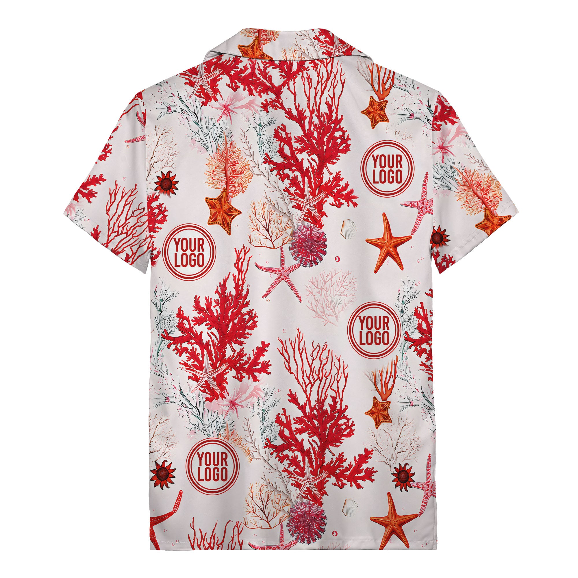 watercolor coral reef starfish seashells hawaiian shirt for men