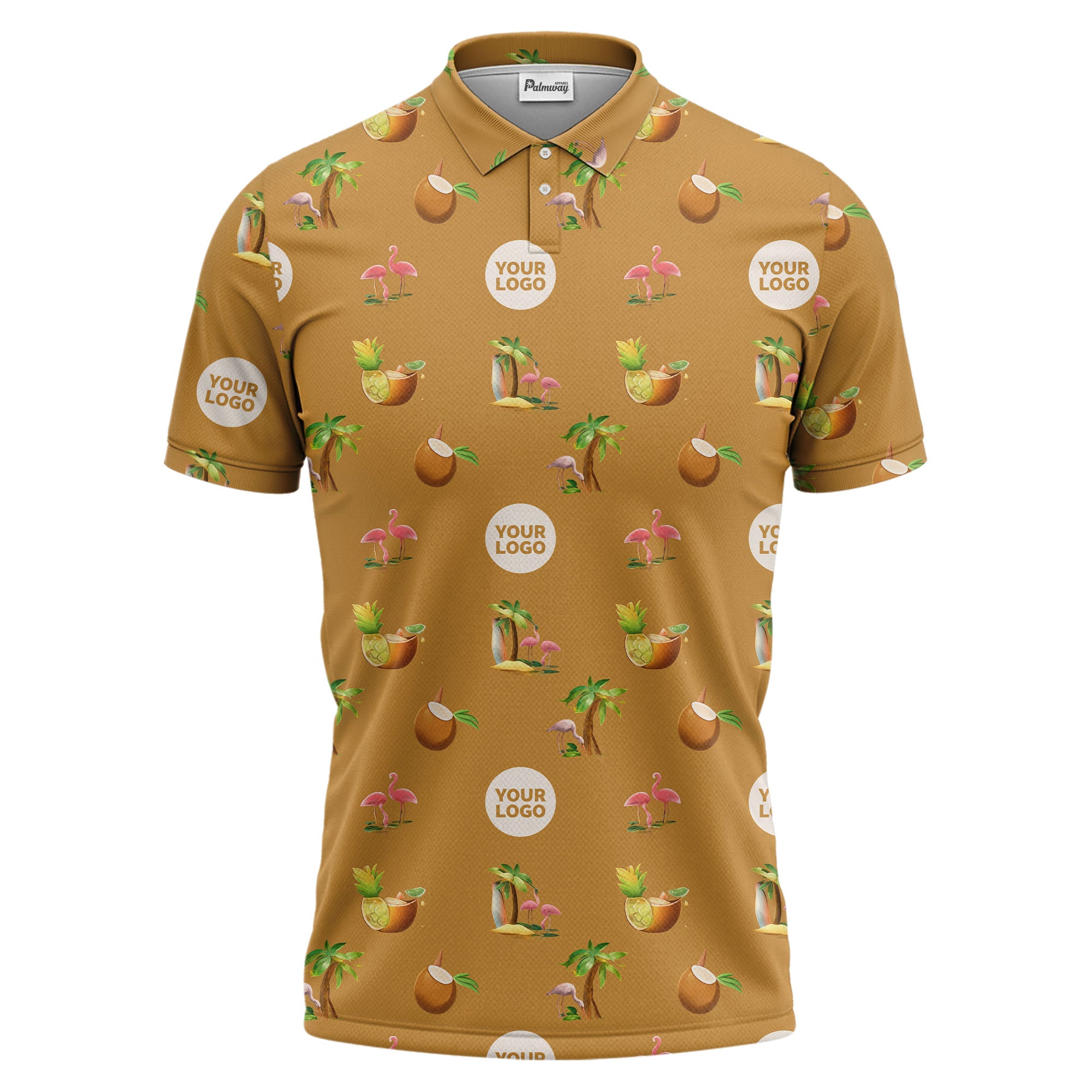 watercolor flamingos pineapples coconuts palm trees repeat polo shirt for men