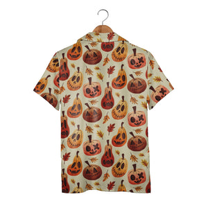 Watercolor Halloween Pumpkin Hawaiian Shirt with Maple Leaves
