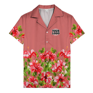 watercolor hibiscus & leaf aloha hawaiian shirt for men