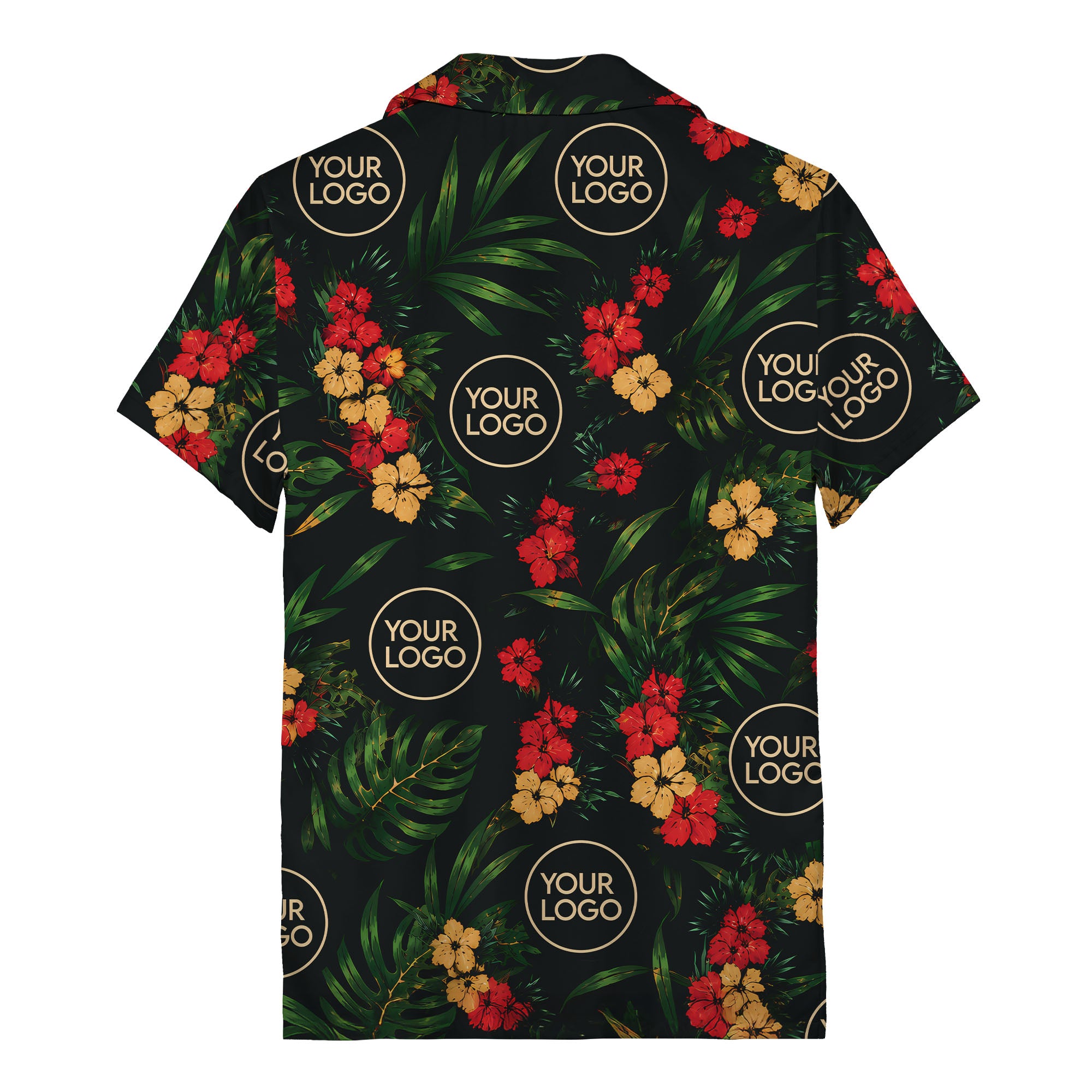 watercolor hibiscus & monstera leaves hawaiian shirt for men