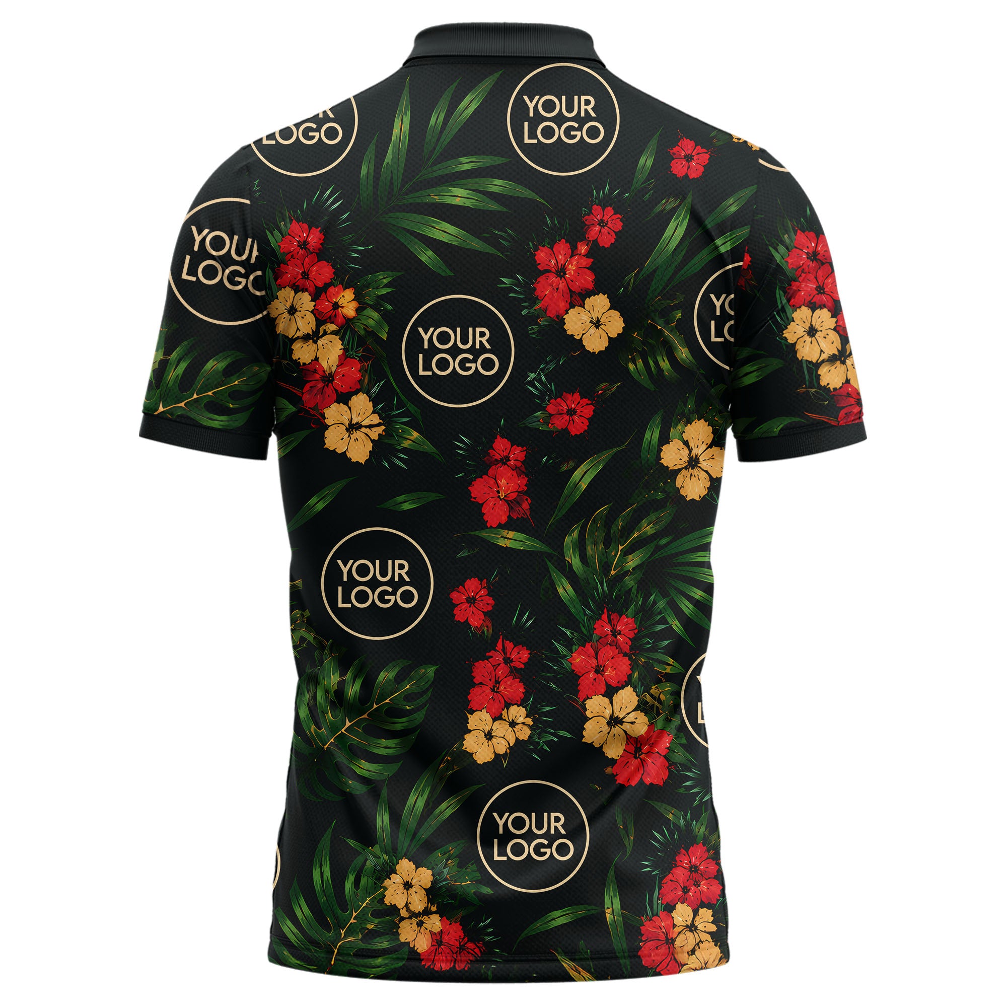 watercolor hibiscus & palm leaves tropical polo shirt for men