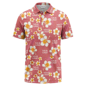 watercolor hibiscus & plumeria black aloha polo shirt for men