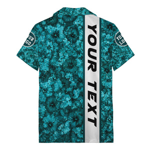 watercolor hibiscus stripes custom logo teal hawaiian shirt