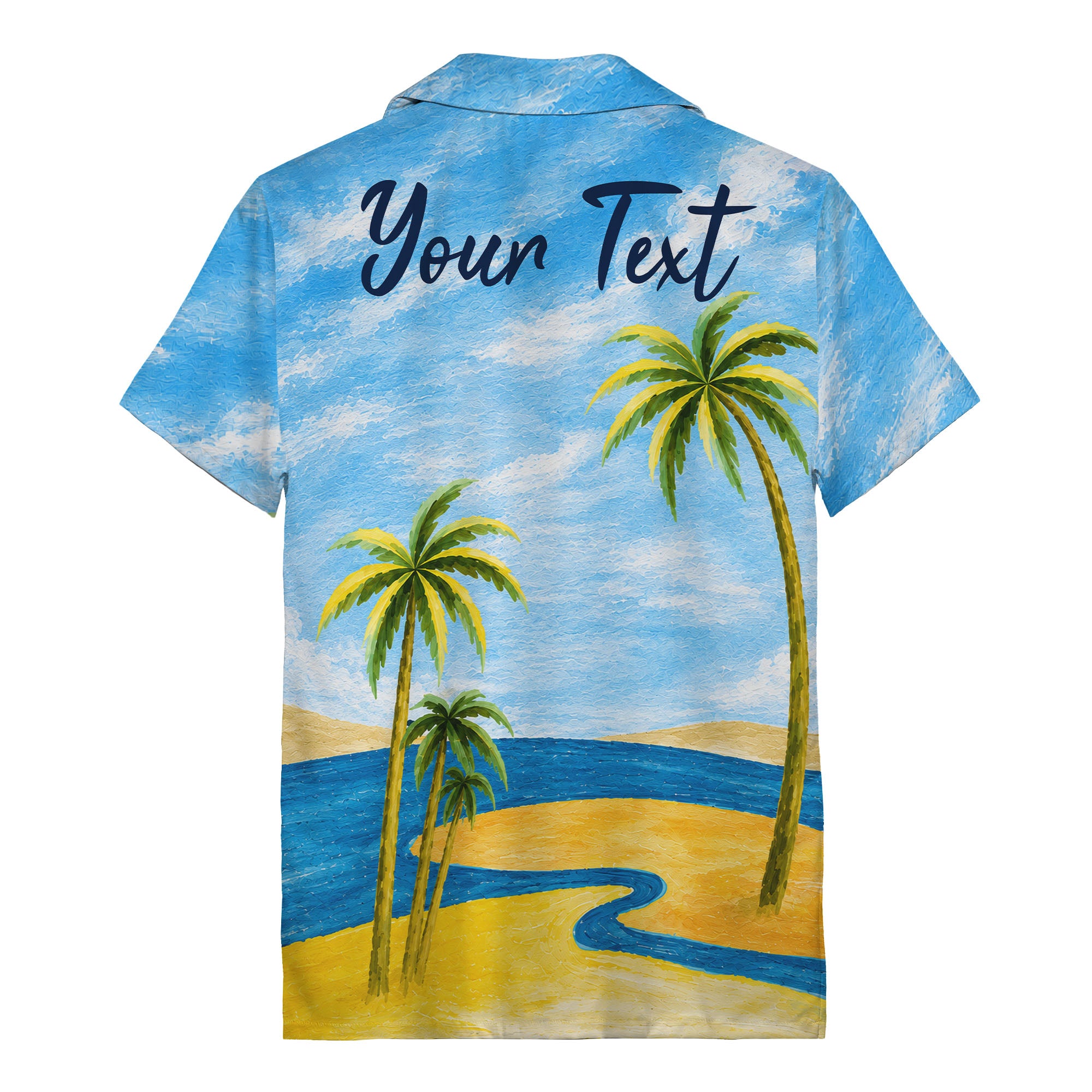 watercolor palm trees sandy beach ocean waves hawaiian shirt