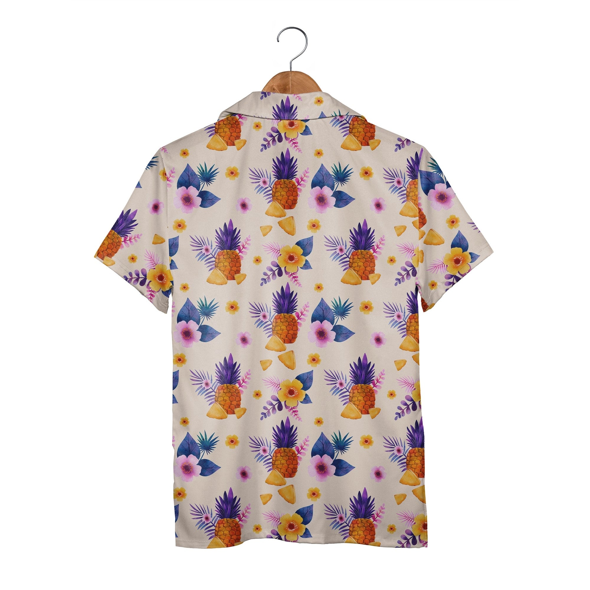 Watercolor Pineapple Hawaiian Shirt with Purple Palm Leaves