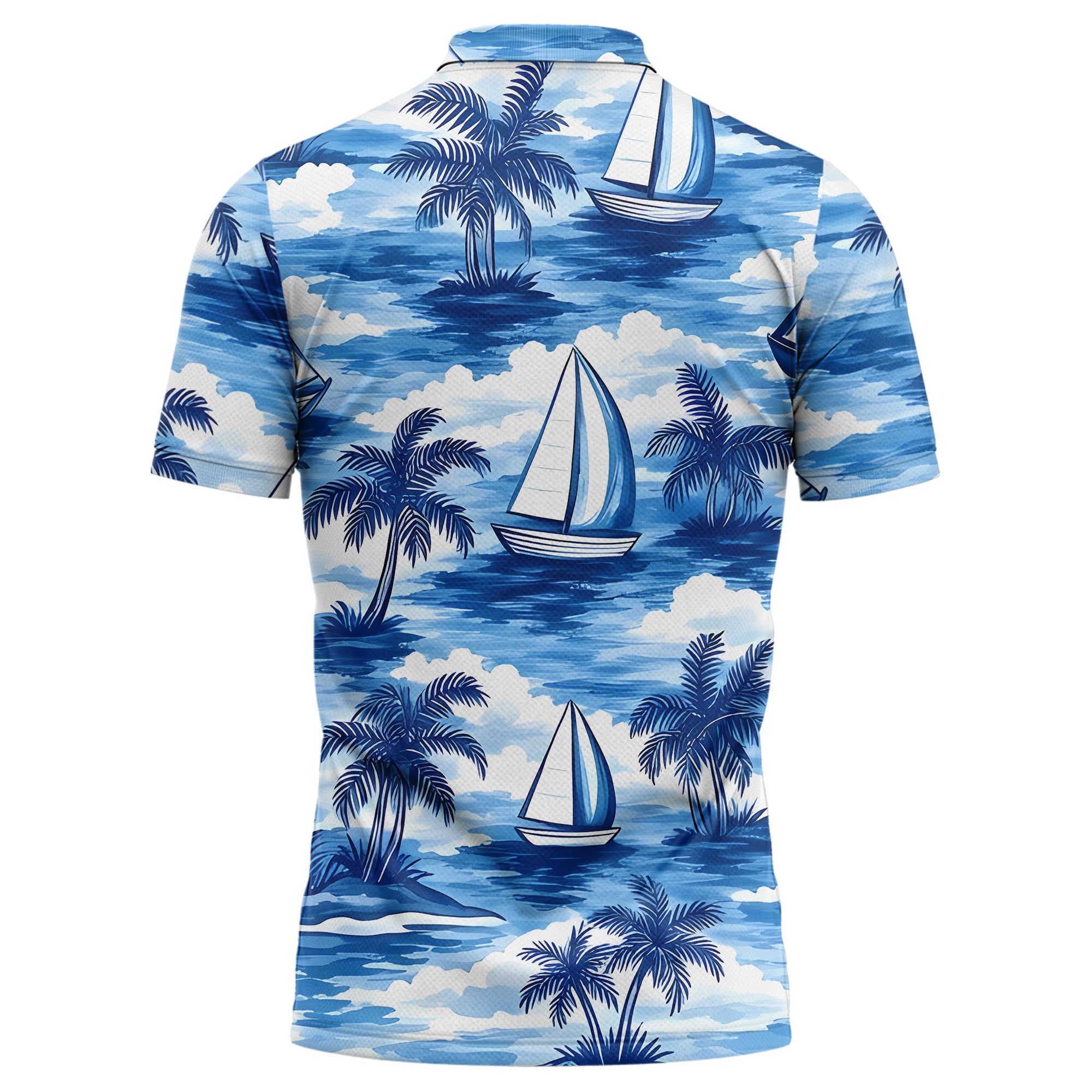 watercolor sailboats & palm trees ocean waves polo shirt for men