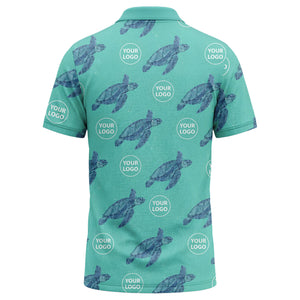 watercolor sea turtle repeat navy blue polo shirt for men
