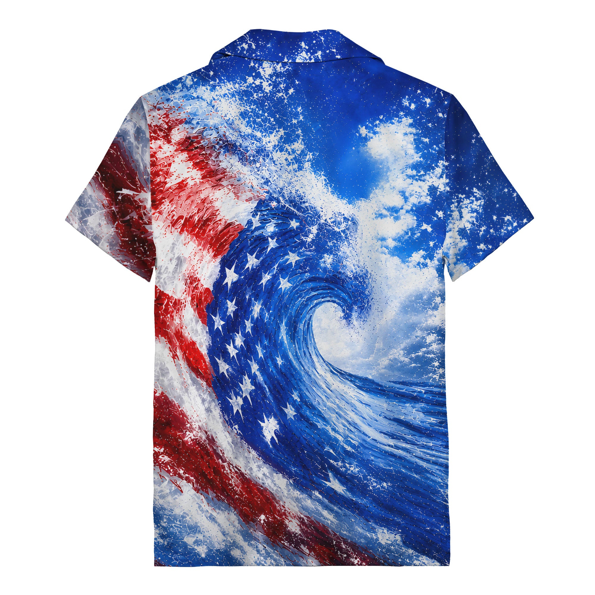 watercolor stars & stripes wave patriotic hawaiian shirt