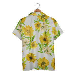 Watercolor Sunflower Hawaiian Shirt with Buds and Leaves Elegant