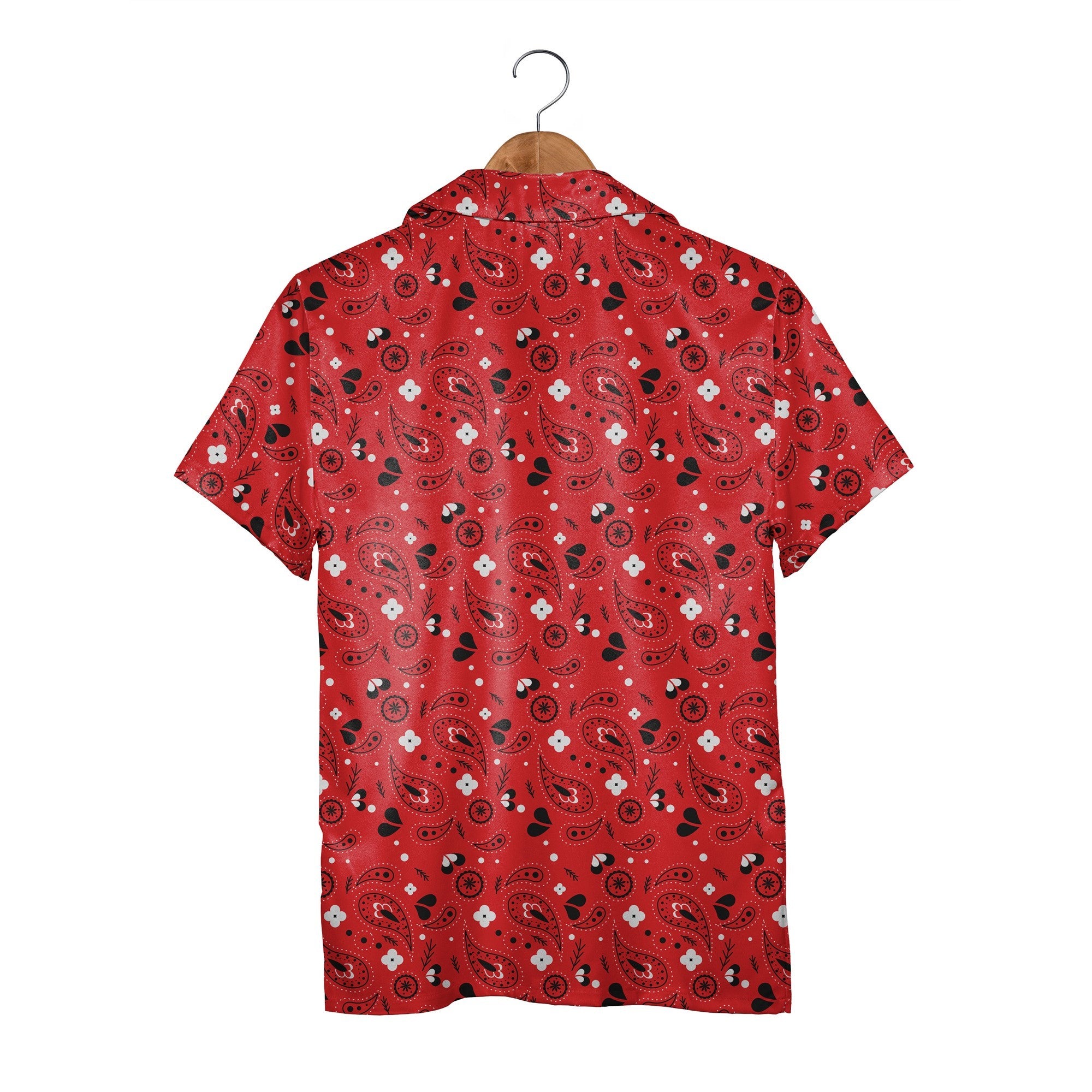 Western Paisley Hawaiian Shirt in Bold Red Black and White Graphic