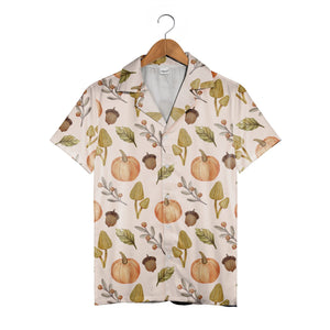 Whimsical Autumn Mushroom and Pumpkin Hawaiian Shirt Watercolor