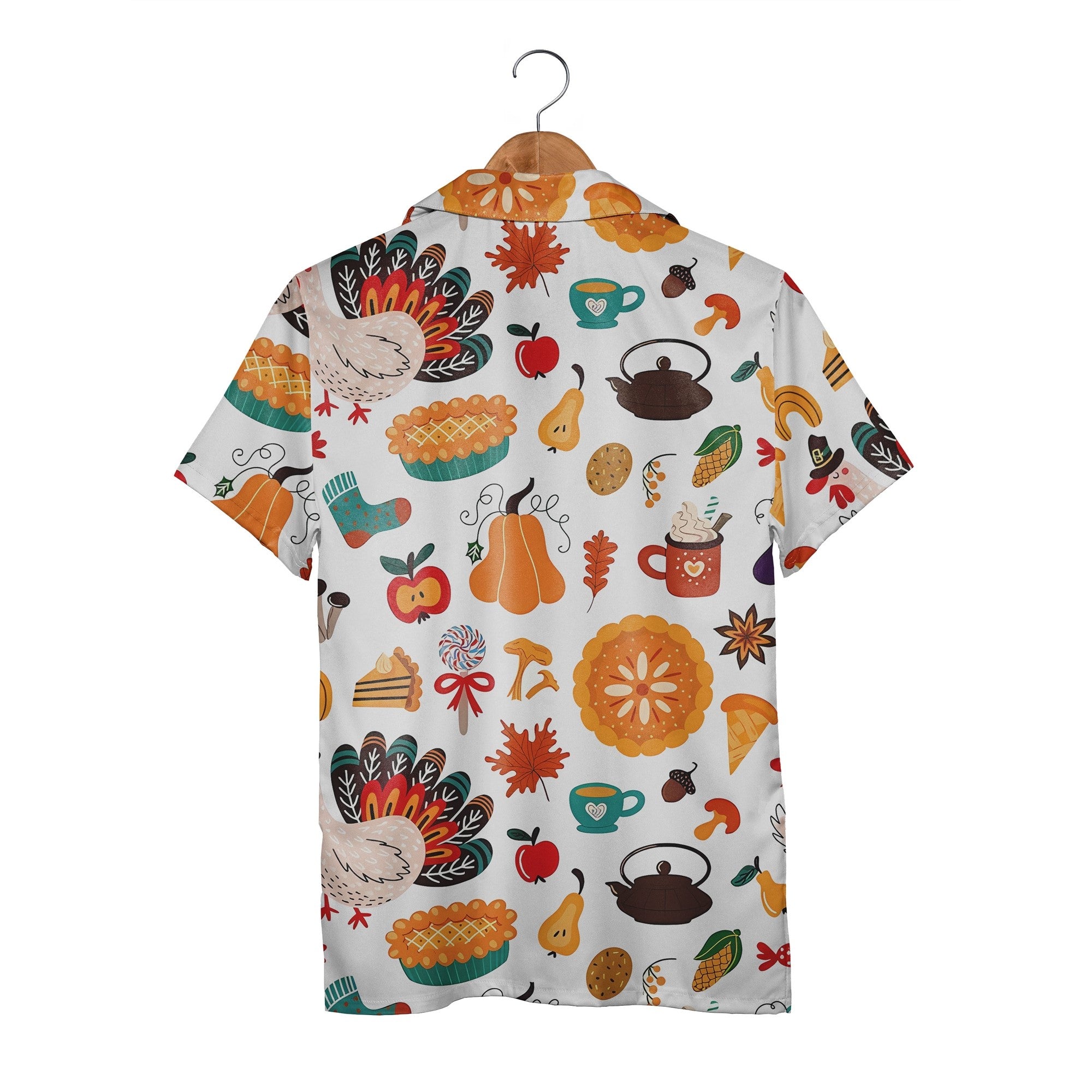 Whimsical Thanksgiving Hawaiian Shirt with Pilgrim Turkeys and Pumpkin Pies