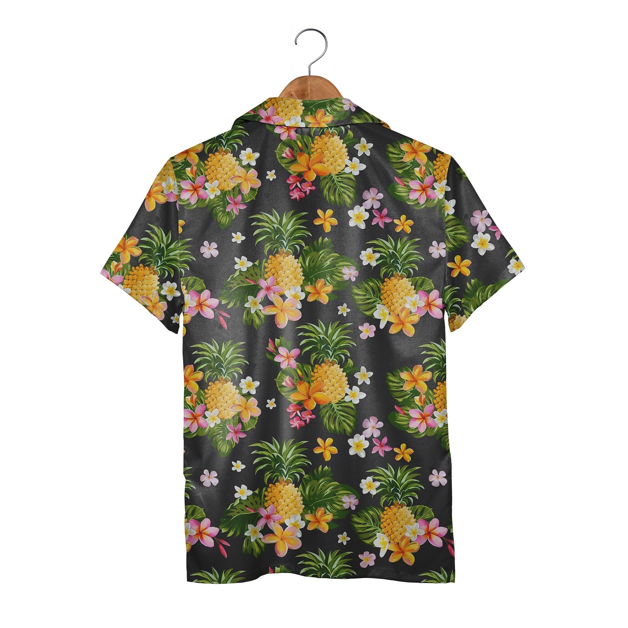 White Brushstroke Pineapple Hawaiian Shirt with Hummingbird on Navy