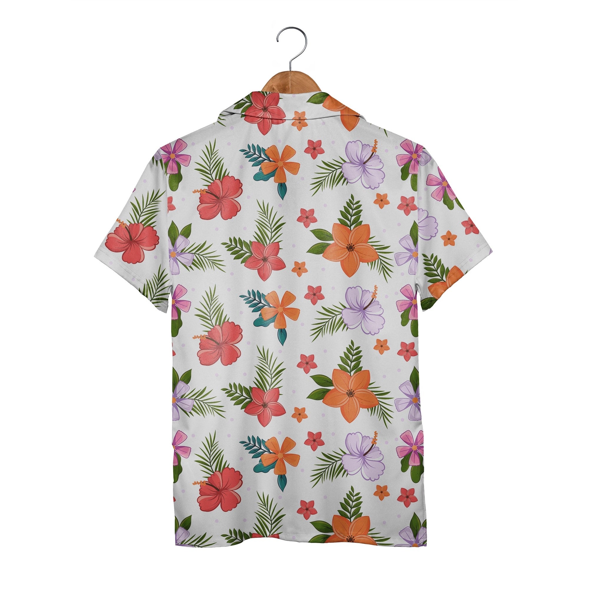 White Lavender Dotted Hibiscus Hawaiian Shirt with Five Petal Flowers