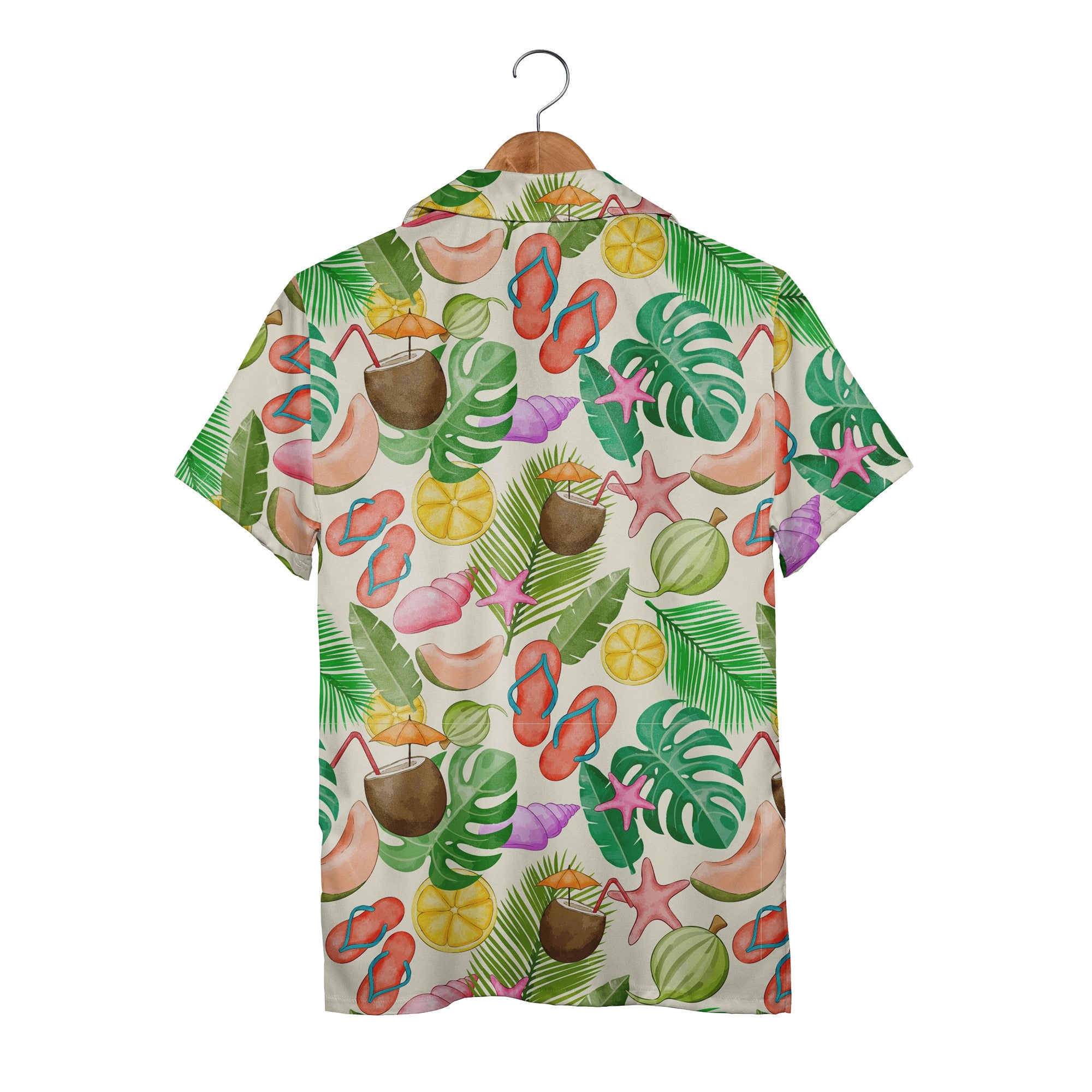 White Retro Doodle Palm Tree Hawaiian Shirt with Pineapple Geometric Pattern