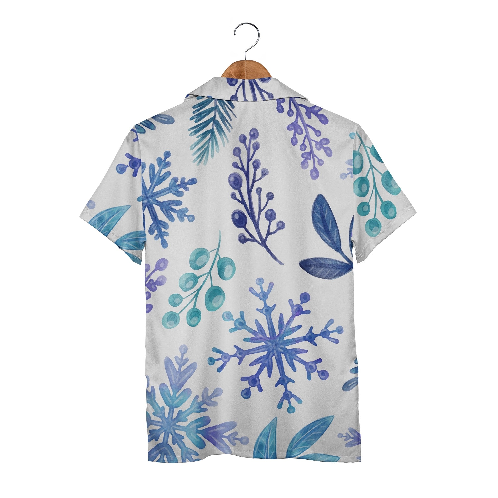 White Watercolor Branch Hawaiian Shirt with Blue Gradient Snowflakes