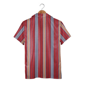 Woven Fabric Texture Stripe Hawaiian Shirt Red White Blue Orange