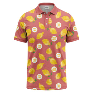 zesty lemon slices & leaf motif playful summer polo shirt