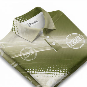 abstract gradient waves & circular dots modern olive green polo shirt