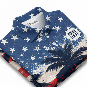 american flag palm tree stars & stripes patriotic polo shirt