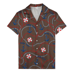 anchors lifebuoys chain link pattern nautical hawaiian shirt