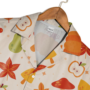 Autumn Harvest Hawaiian Shirt with Pumpkins Mushrooms and Maple Leaves